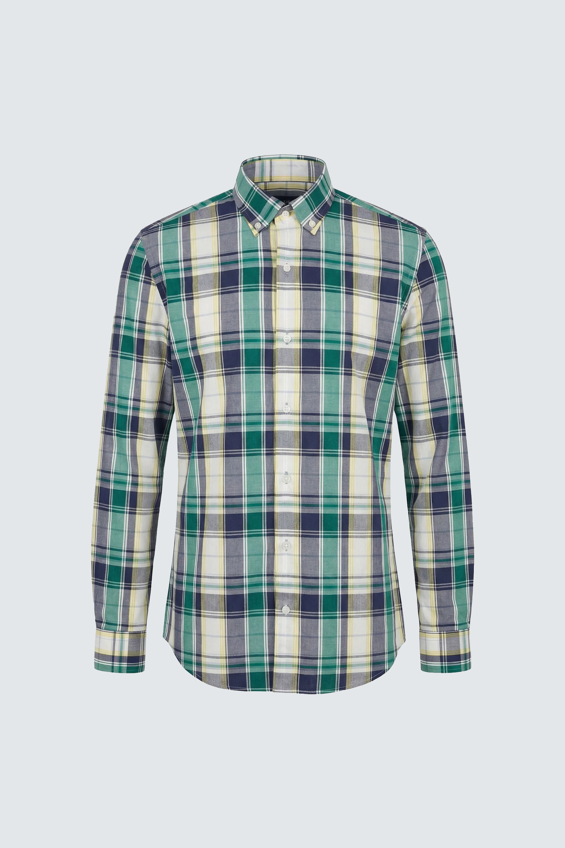 Light Green Slim Fit Cotton Plaid Men's Shirt
