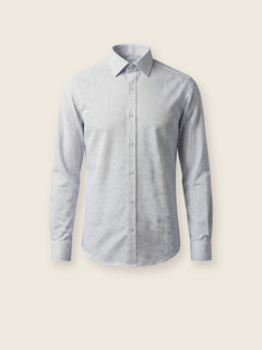White Long Sleeve Slim Fit Narrow Cut Printed Buttoned Burnout Cotton Men's Shirt