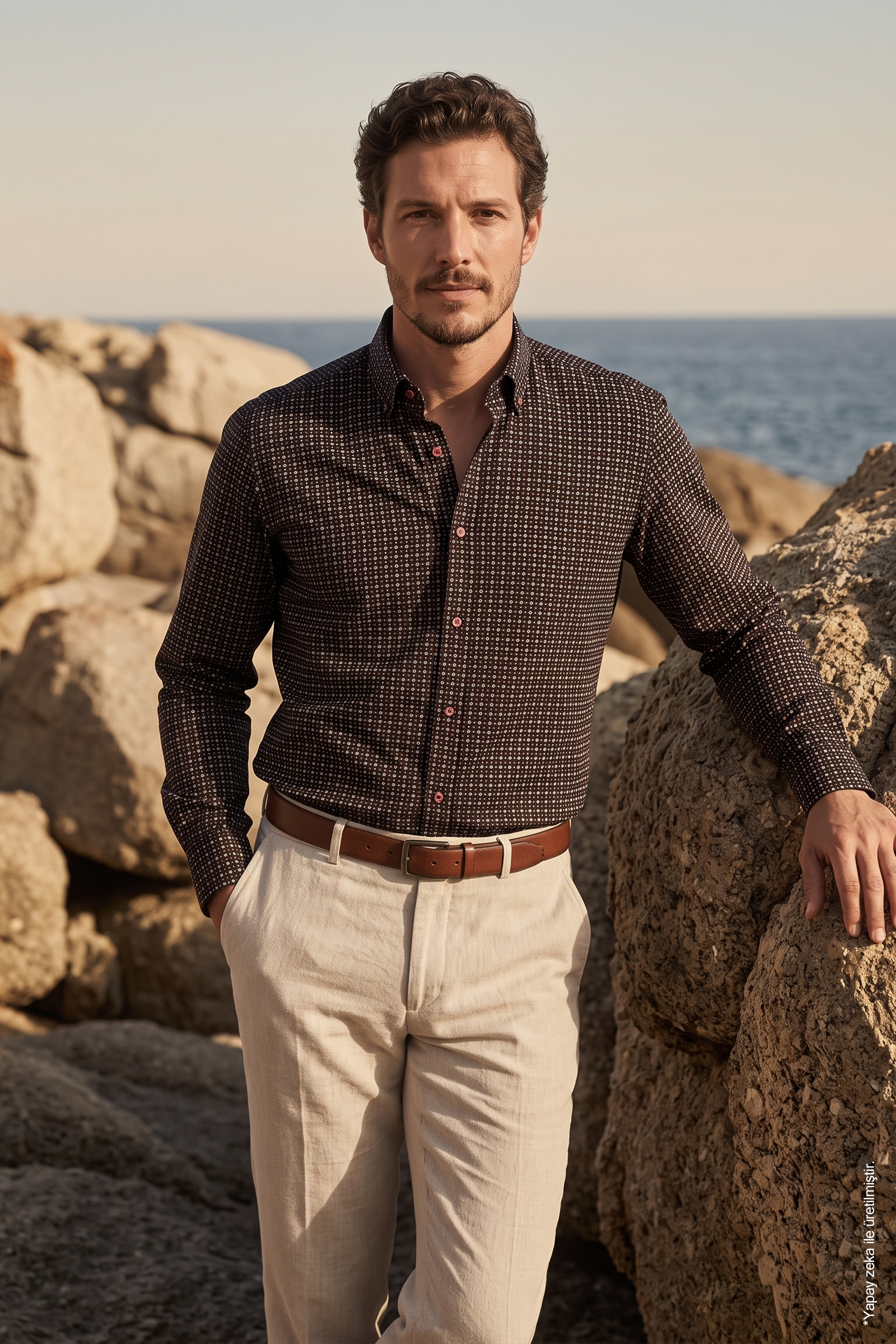 Siyah Uzun Kol Slim Fit Desenli Pamuk Erkek Gömlek