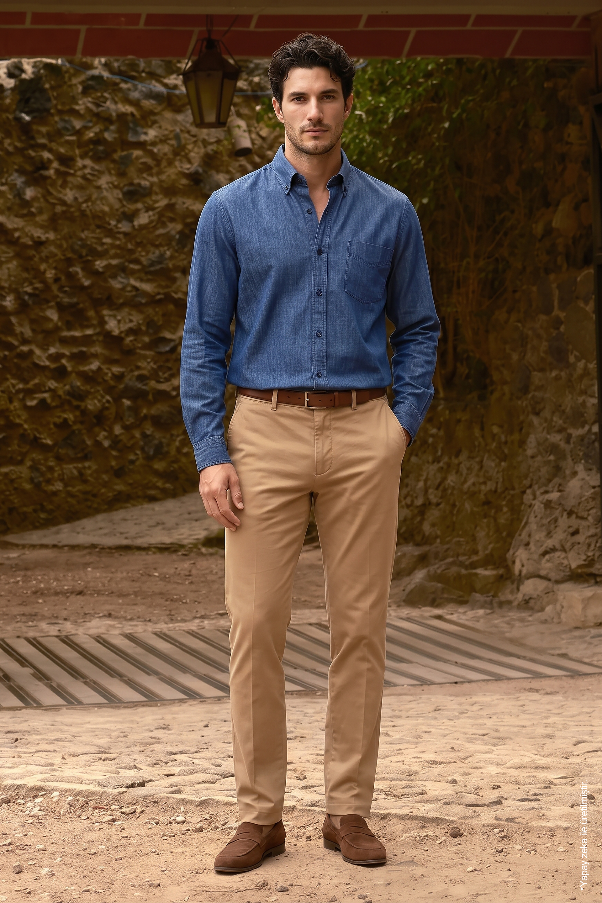 Mavi Denim Görünümlü Cepli Pamuk Regular Fıt Erkek Gömlek