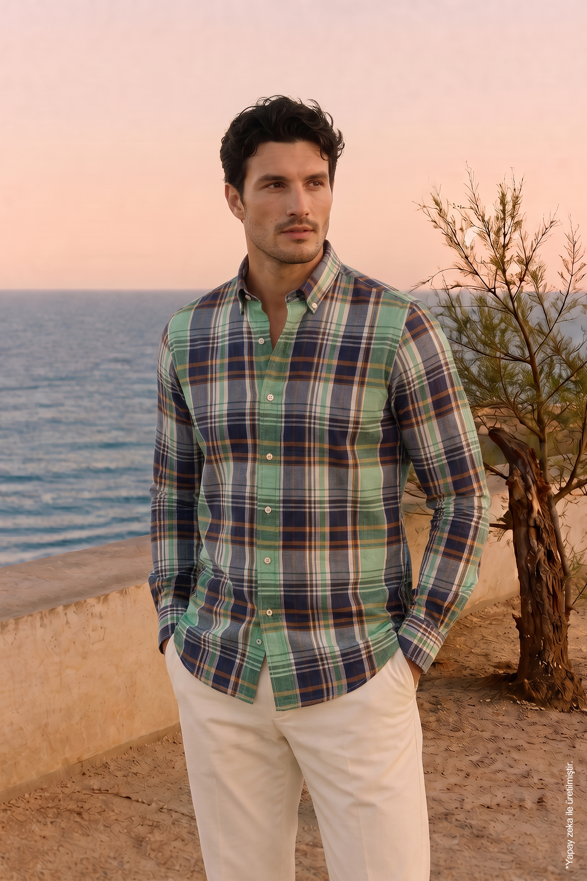 Açık Yeşil Slim Fit Erkek Gömlek – Ekose Pamuk