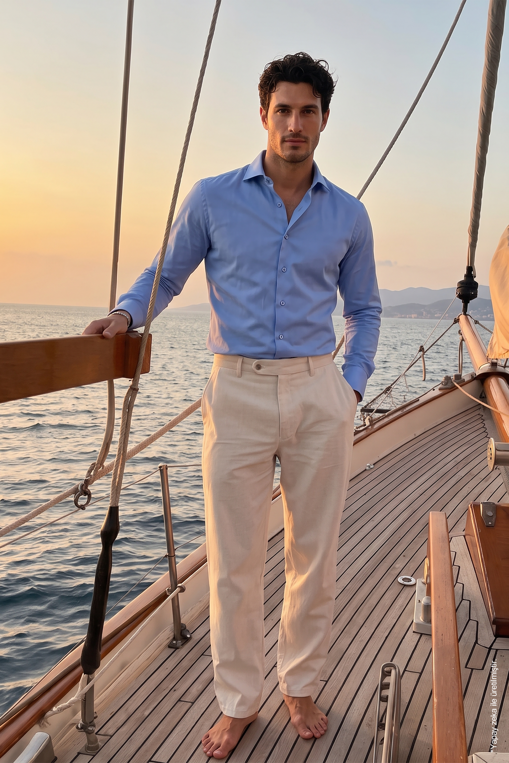 Non-Iron Mavi Uzun Kollu Pamuk Erkek Gömlek