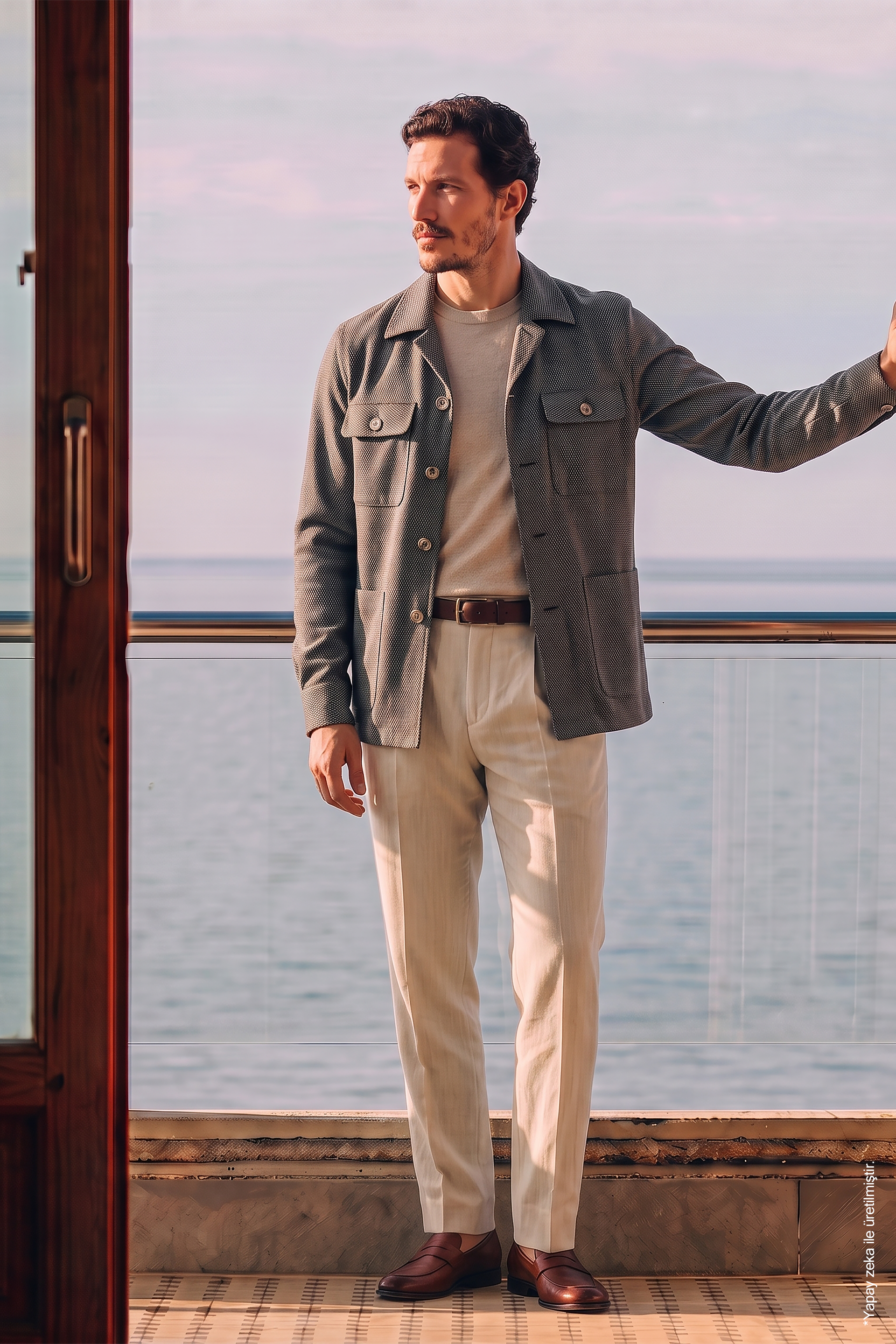 Antrasit Balıksırtı Pamuk Çift Cepli Erkek Overshirt