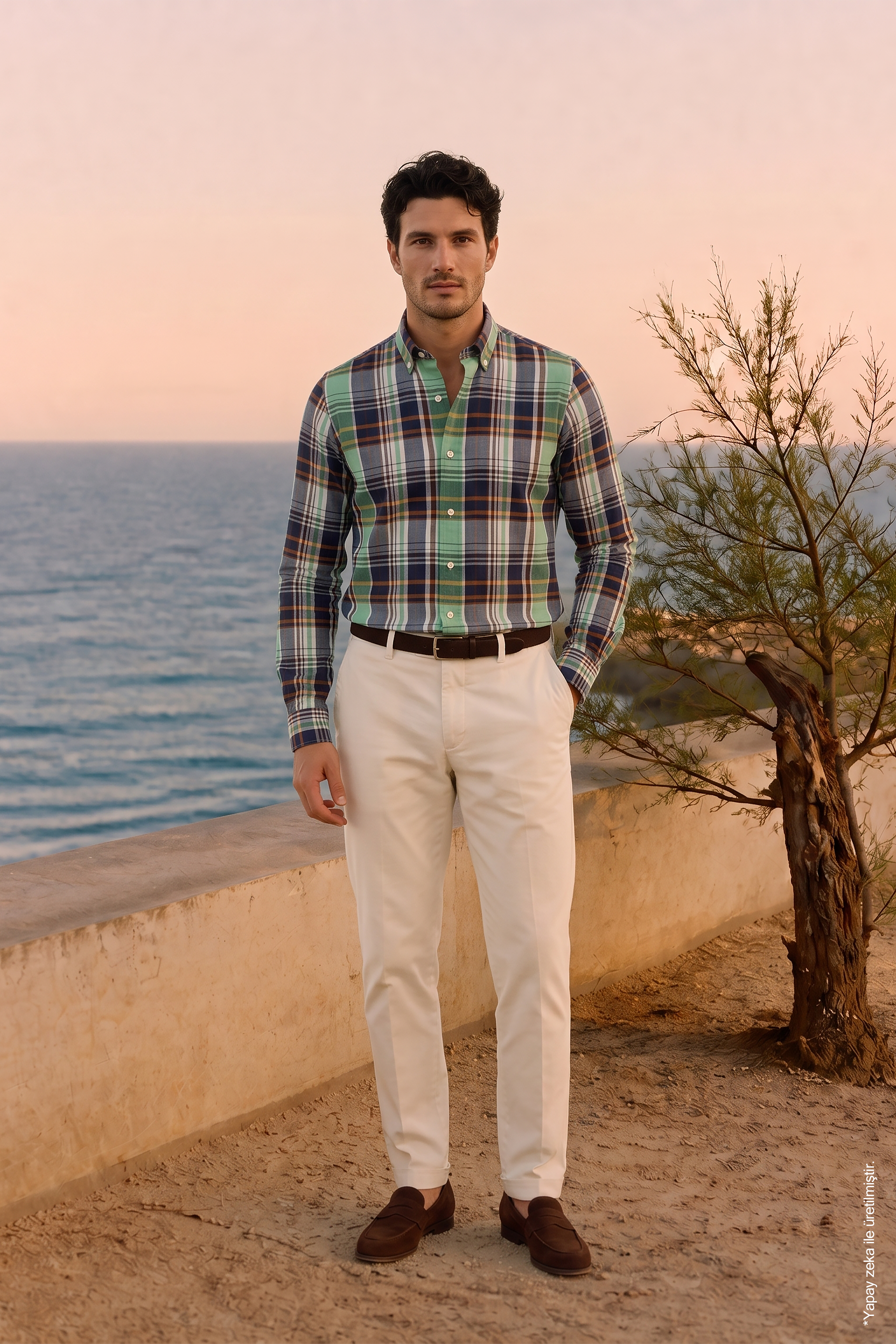 Açık Yeşil Slim Fit Erkek Gömlek – Ekose Pamuk