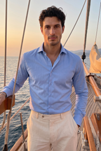 Non-Iron Mavi Uzun Kollu Pamuk Erkek Gömlek