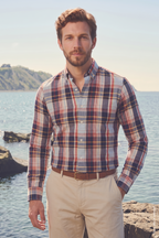 Beyaz Çok Renkli Ekose  Pamuk Düğmeli Yaka Slim Fit Erkek Gömlek