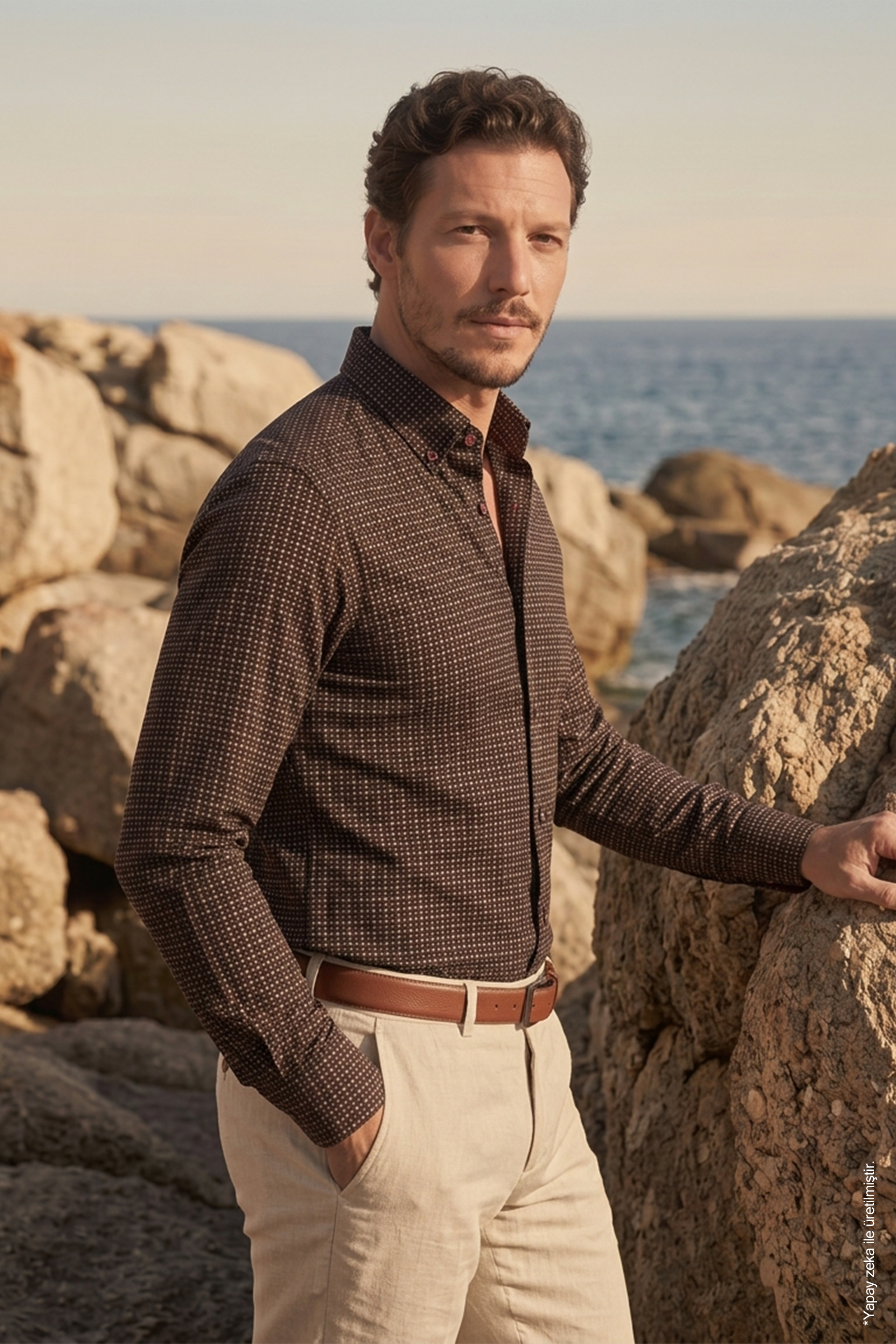Siyah Uzun Kol Slim Fit Desenli Pamuk Erkek Gömlek