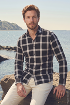 Siyah Beyaz Büyük Ekose Pamuk Uzun Kollu Slim Fit Erkek Gömlek