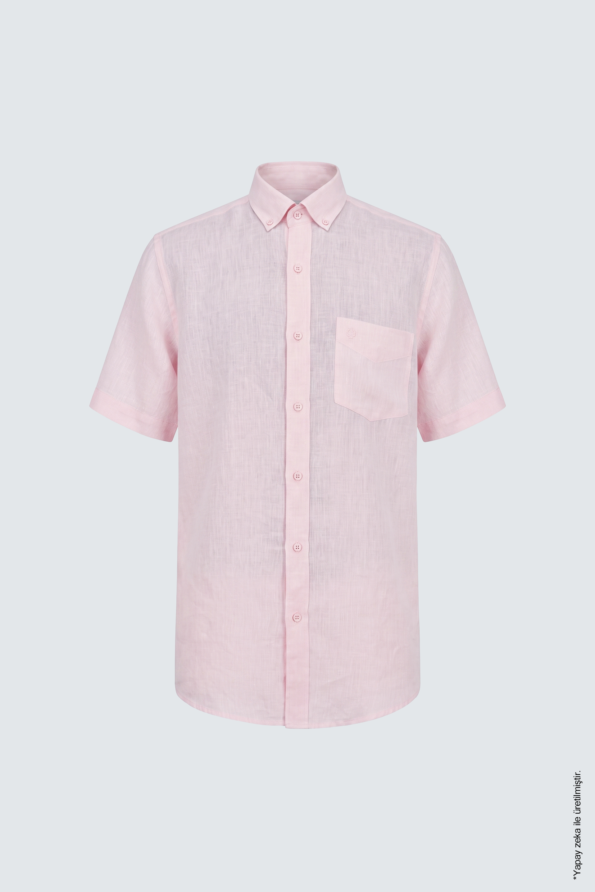 Pembe Keten Tek Cepli Kısa Kollu Regular Fit Erkek Gömlek