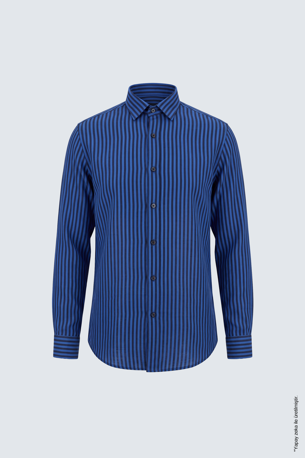 Saks Mavi Lacivert Dikey Çizgili Pamuk Uzun Kollu Slim Fit Erkek Gömlek