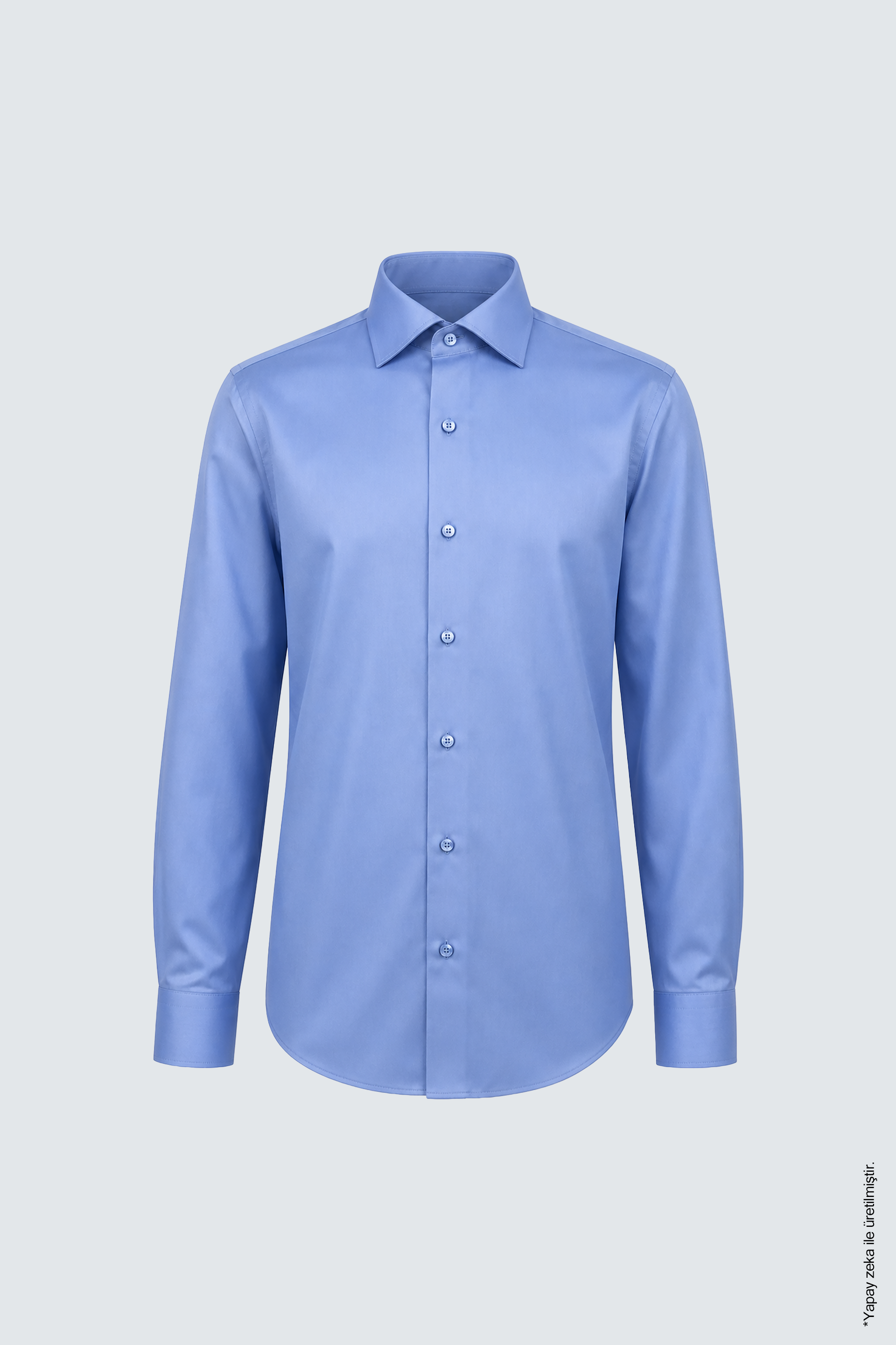 Non-Iron Mavi Uzun Kollu Pamuk Erkek Gömlek