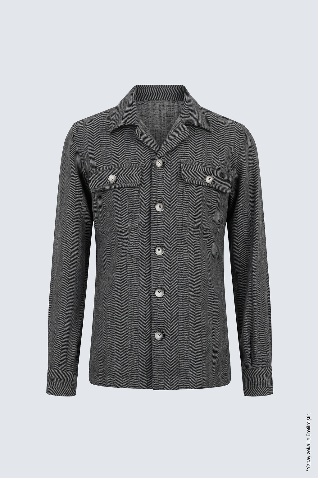 Antrasit Balıksırtı Pamuk Çift Cepli Erkek Overshirt
