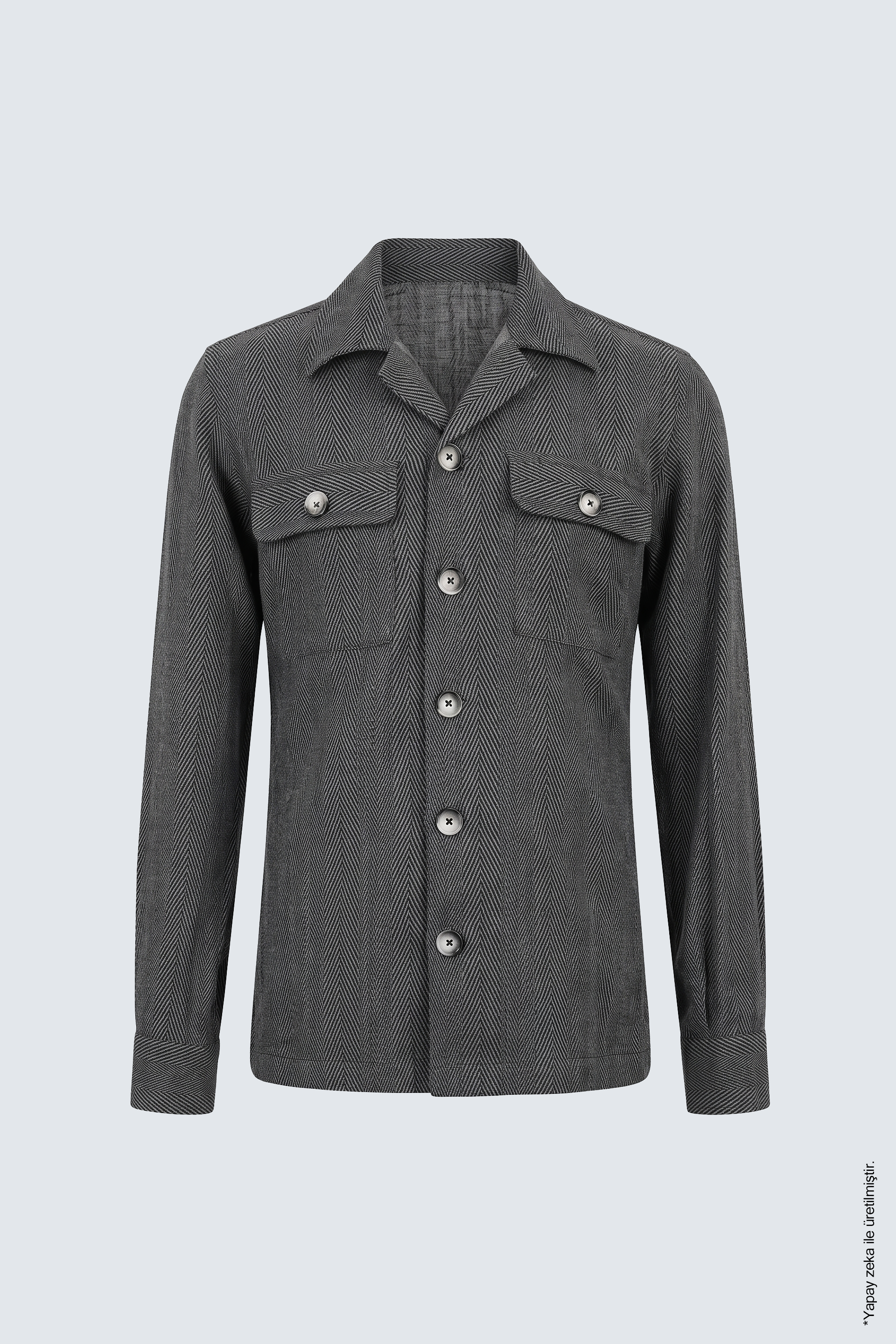 Antrasit Balıksırtı Pamuk Çift Cepli Erkek Overshirt