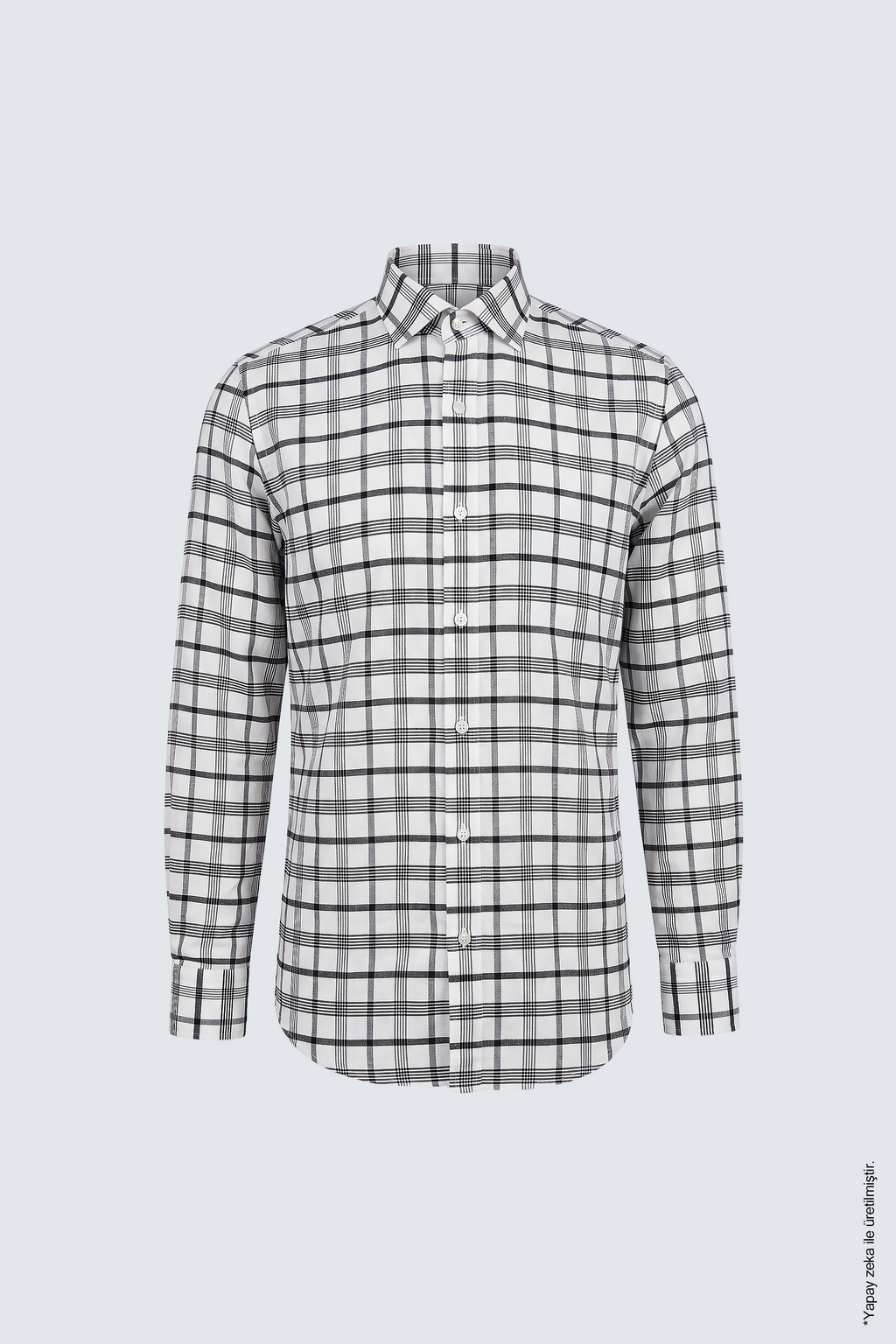Beyaz Siyah Pamuk İnce Ekose Uzun Kollu Slim Fit Erkek Gömlek