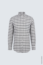 Beyaz Siyah Pamuk İnce Ekose Uzun Kollu Slim Fit Erkek Gömlek