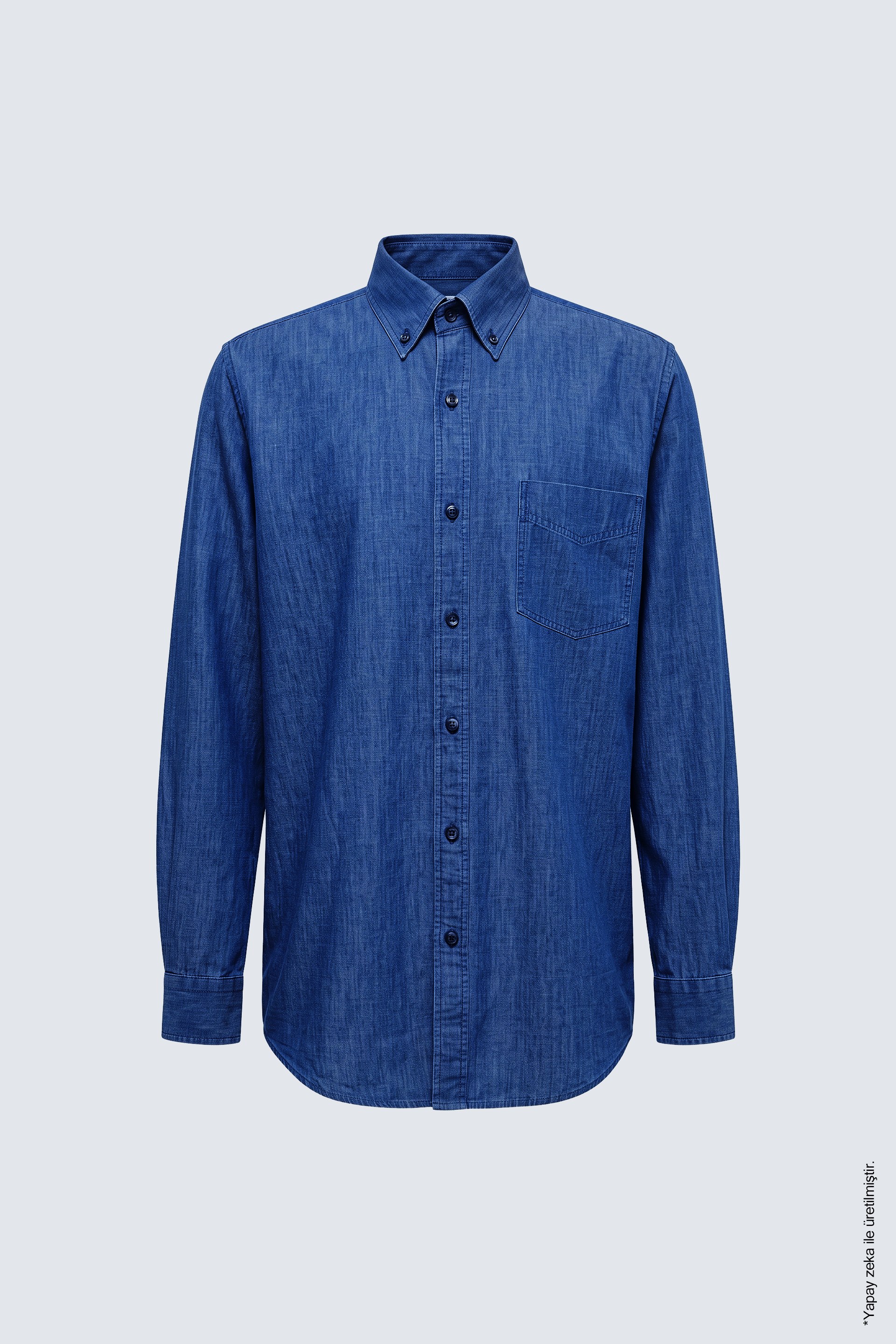 Mavi Denim Görünümlü Cepli Pamuk Regular Fıt Erkek Gömlek