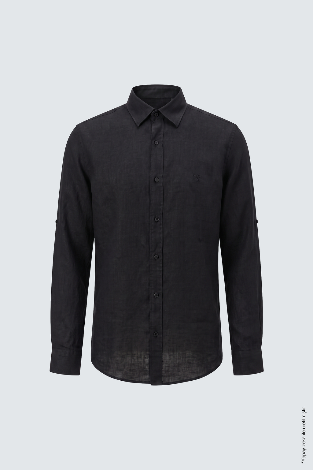 Siyah Keten Uzun Kollu Slim Fit Erkek Gömlek