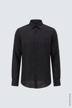Siyah Keten Uzun Kollu Slim Fit Erkek Gömlek