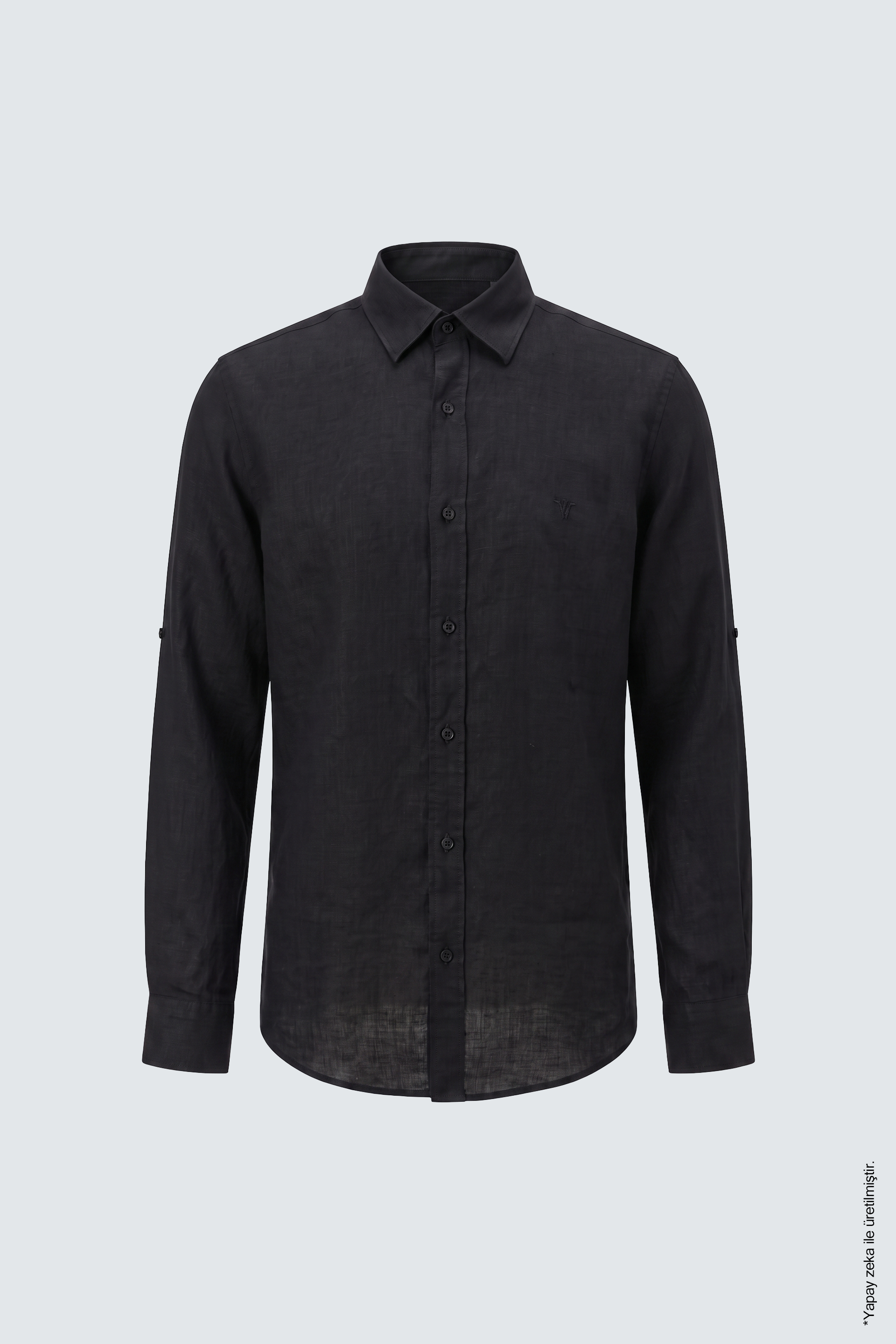 Siyah Keten Uzun Kollu Slim Fit Erkek Gömlek