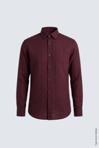 Bordo Siyah Dikey Çizgili Pamuk Uzun Kollu Slim Fit Erkek Gömlek