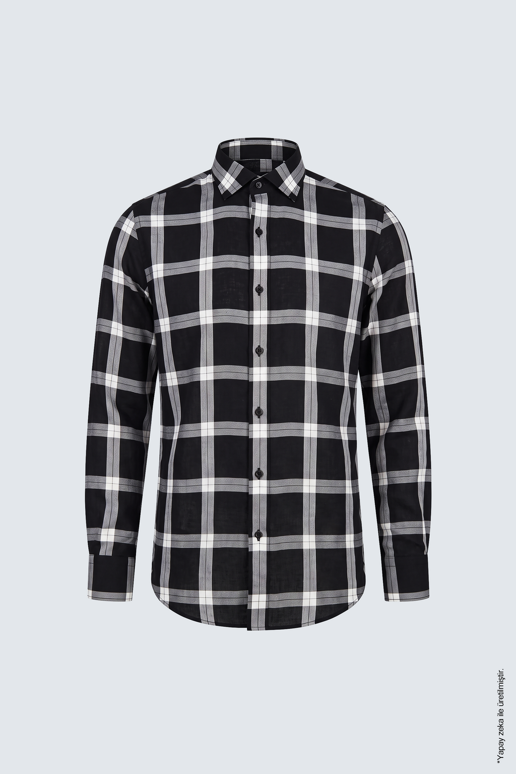 Siyah Beyaz Büyük Ekose Pamuk Uzun Kollu Slim Fit Erkek Gömlek
