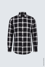 Siyah Beyaz Büyük Ekose Pamuk Uzun Kollu Slim Fit Erkek Gömlek