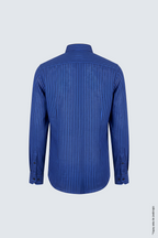 Saks Mavi Lacivert Dikey Çizgili Pamuk Uzun Kollu Slim Fit Erkek Gömlek