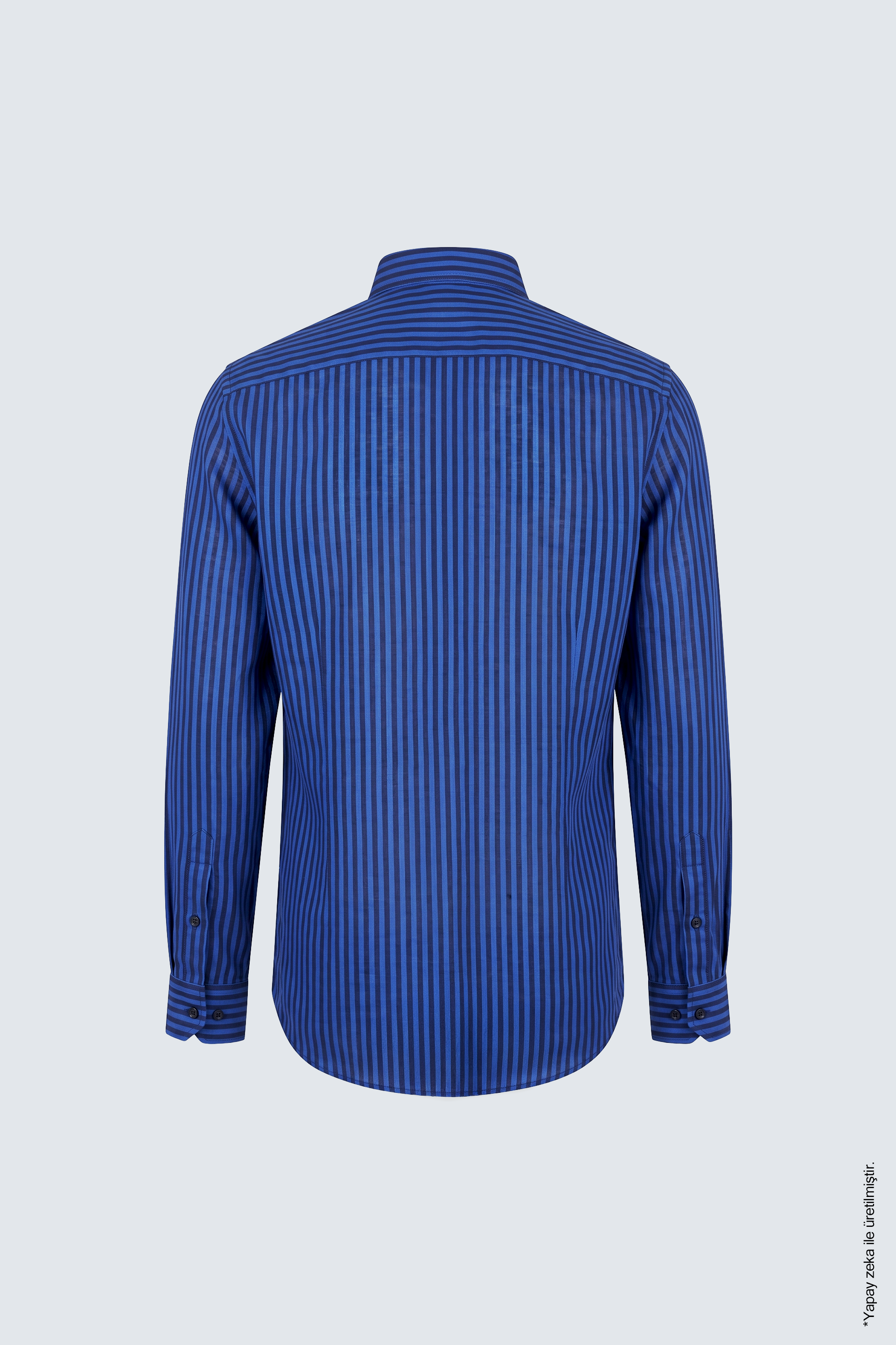Saks Mavi Lacivert Dikey Çizgili Pamuk Uzun Kollu Slim Fit Erkek Gömlek