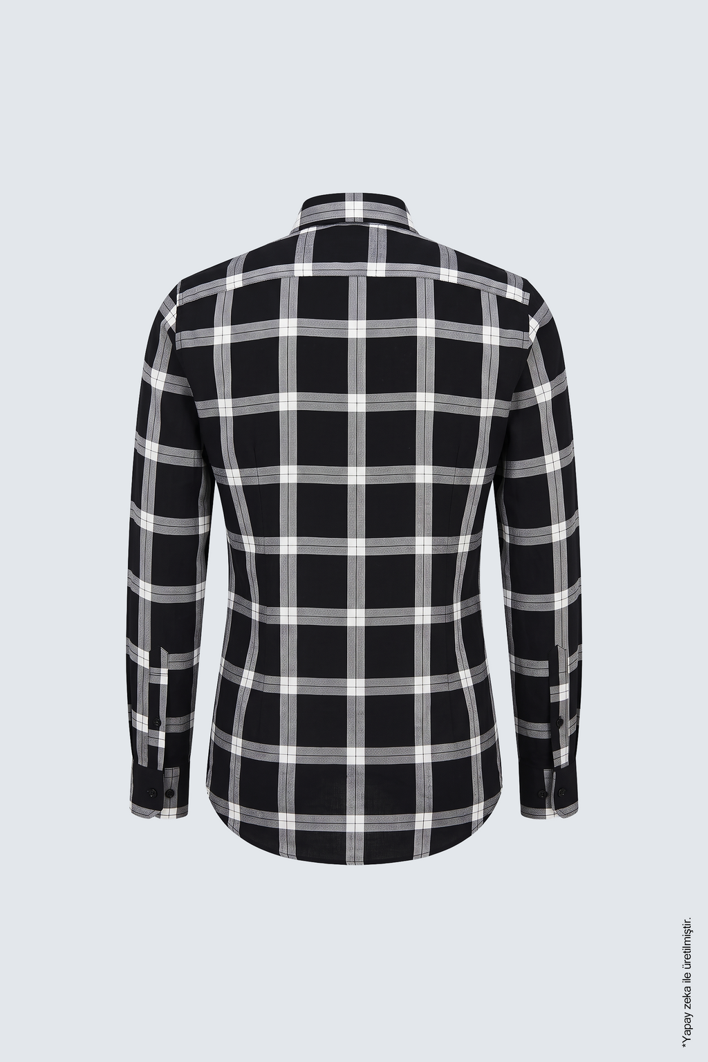 Siyah Beyaz Büyük Ekose Pamuk Uzun Kollu Slim Fit Erkek Gömlek