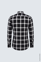 Siyah Beyaz Büyük Ekose Pamuk Uzun Kollu Slim Fit Erkek Gömlek