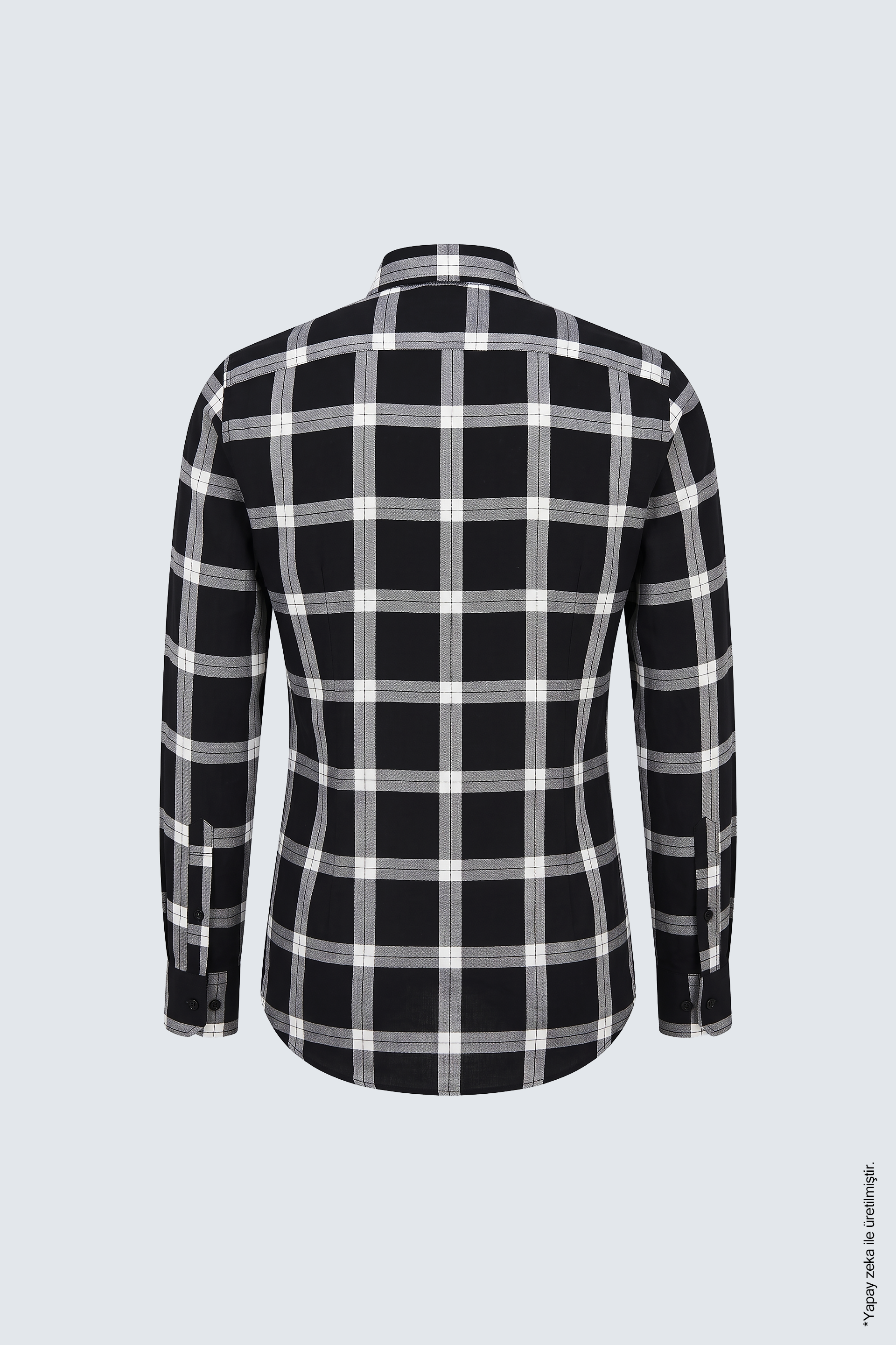 Siyah Beyaz Büyük Ekose Pamuk Uzun Kollu Slim Fit Erkek Gömlek