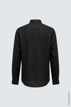 Siyah Keten Uzun Kollu Slim Fit Erkek Gömlek
