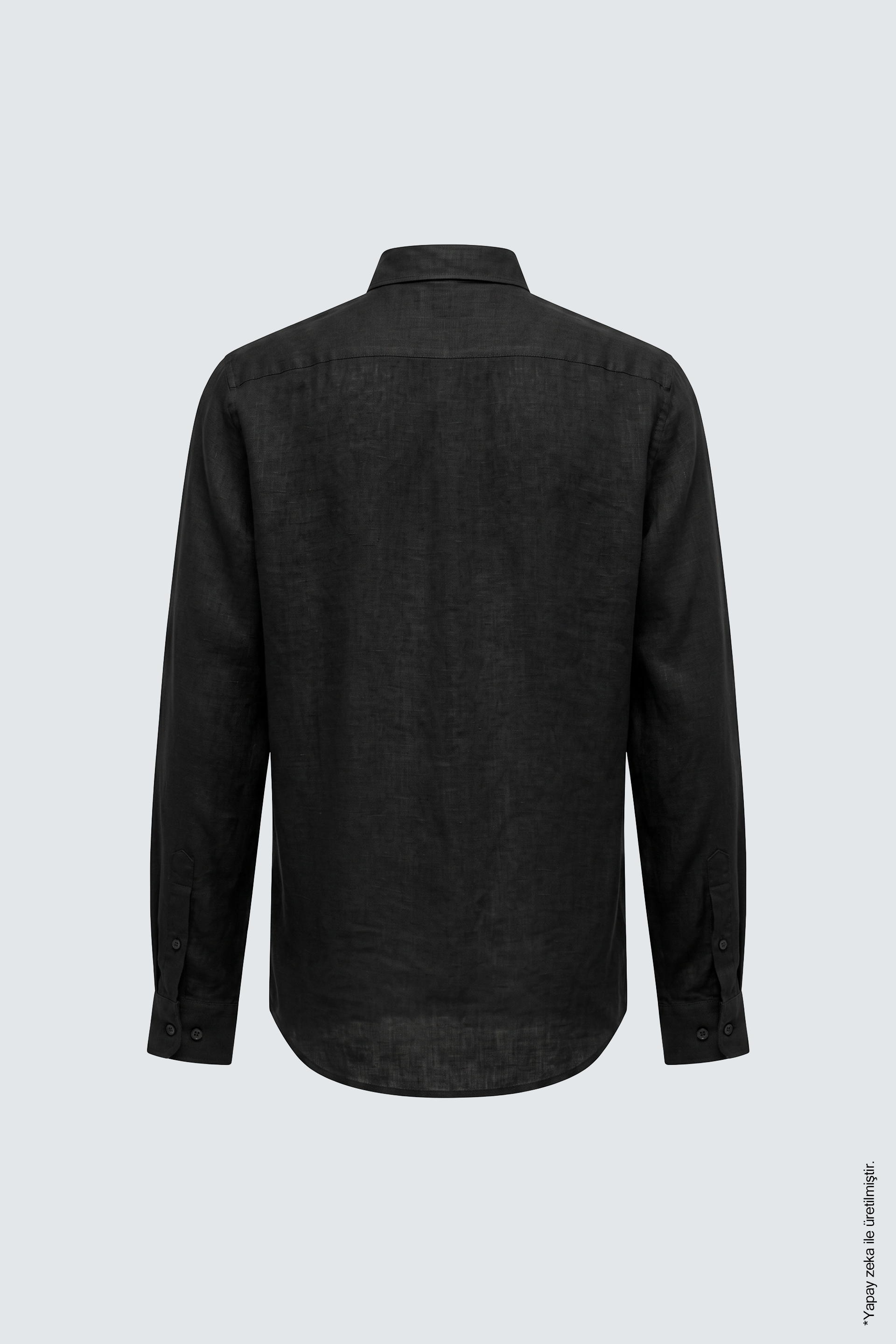 Siyah Keten Uzun Kollu Slim Fit Erkek Gömlek