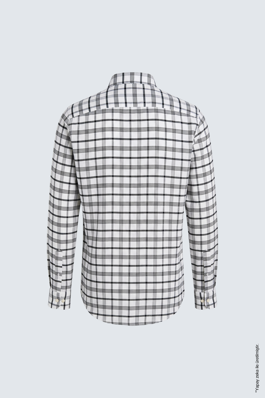Beyaz Siyah Pamuk İnce Ekose Uzun Kollu Slim Fit Erkek Gömlek