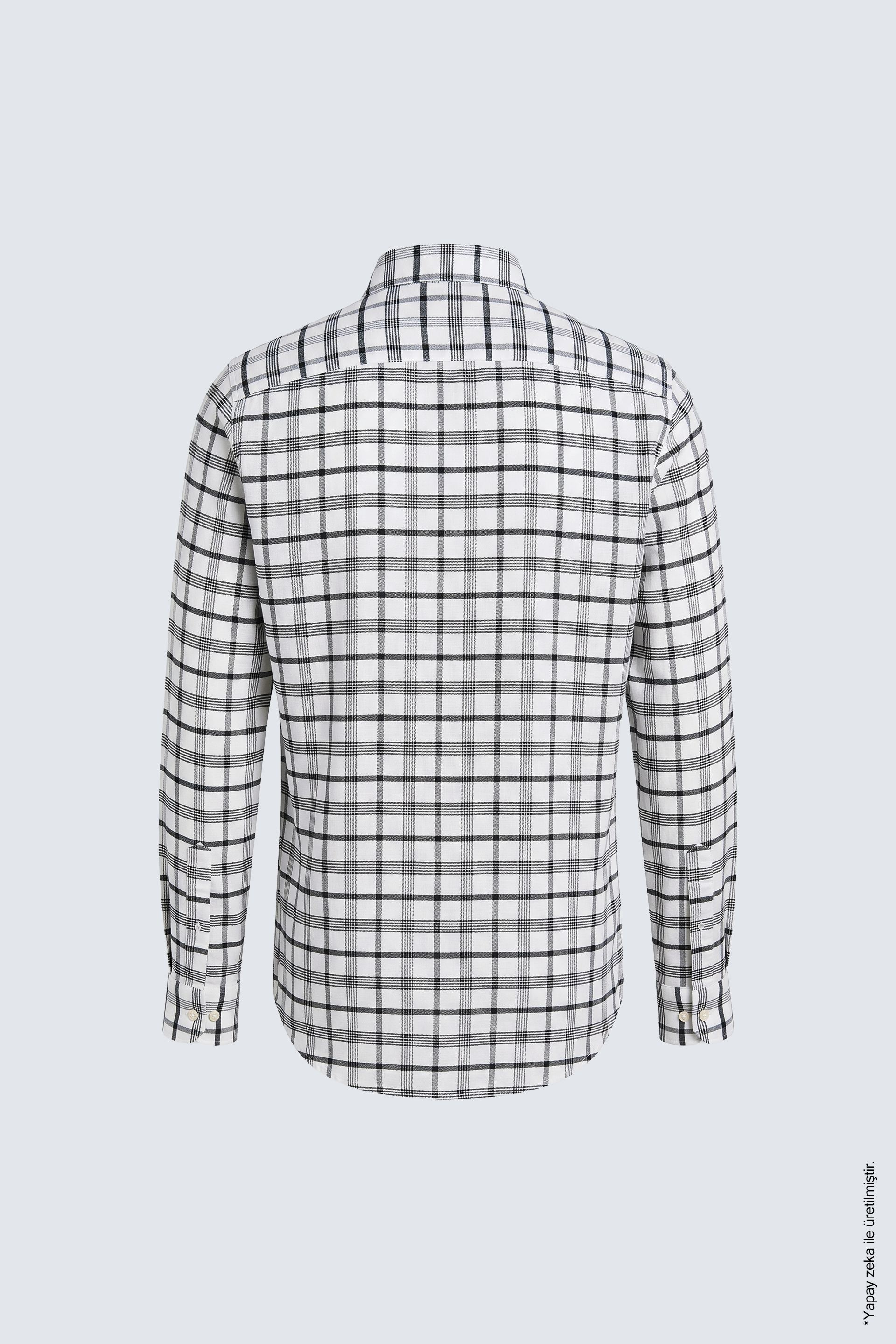 Beyaz Siyah Pamuk İnce Ekose Uzun Kollu Slim Fit Erkek Gömlek