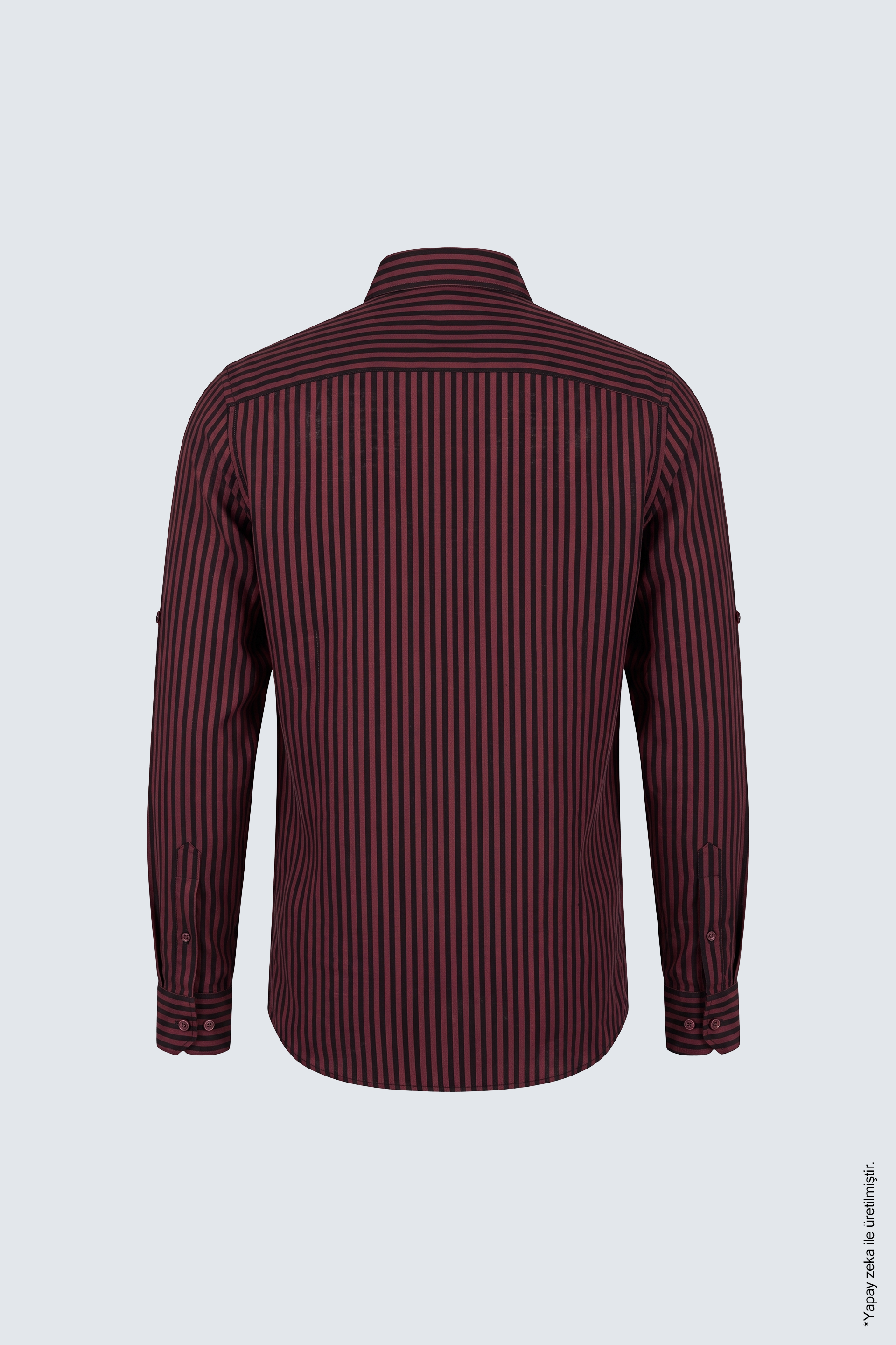 Bordo Siyah Dikey Çizgili Pamuk Uzun Kollu Slim Fit Erkek Gömlek