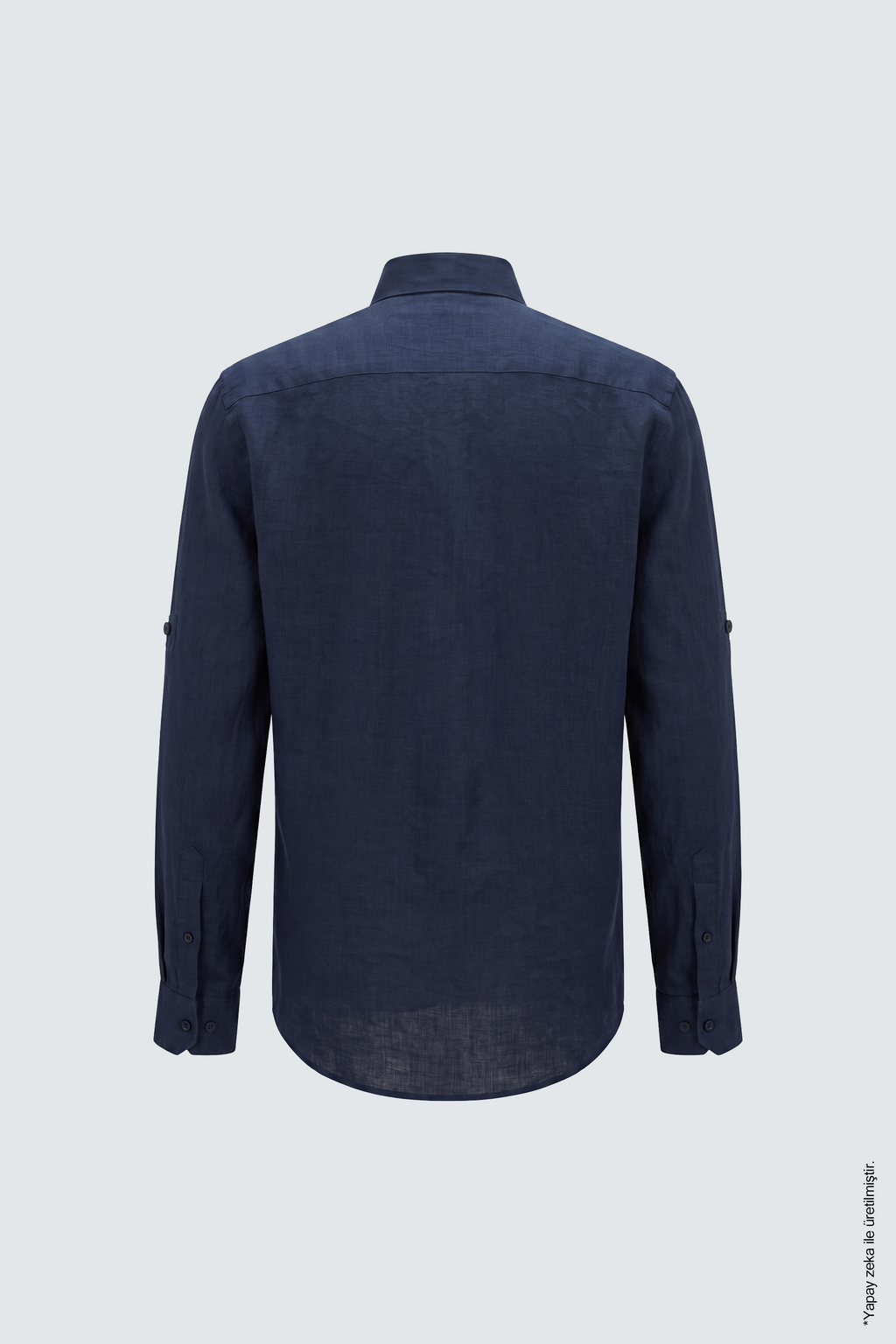 Lacivert Keten Düz Uzun Kollu Slim Fit Erkek Gömlek