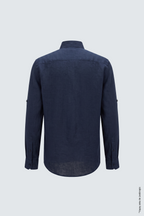 Lacivert Keten Düz Uzun Kollu Slim Fit Erkek Gömlek
