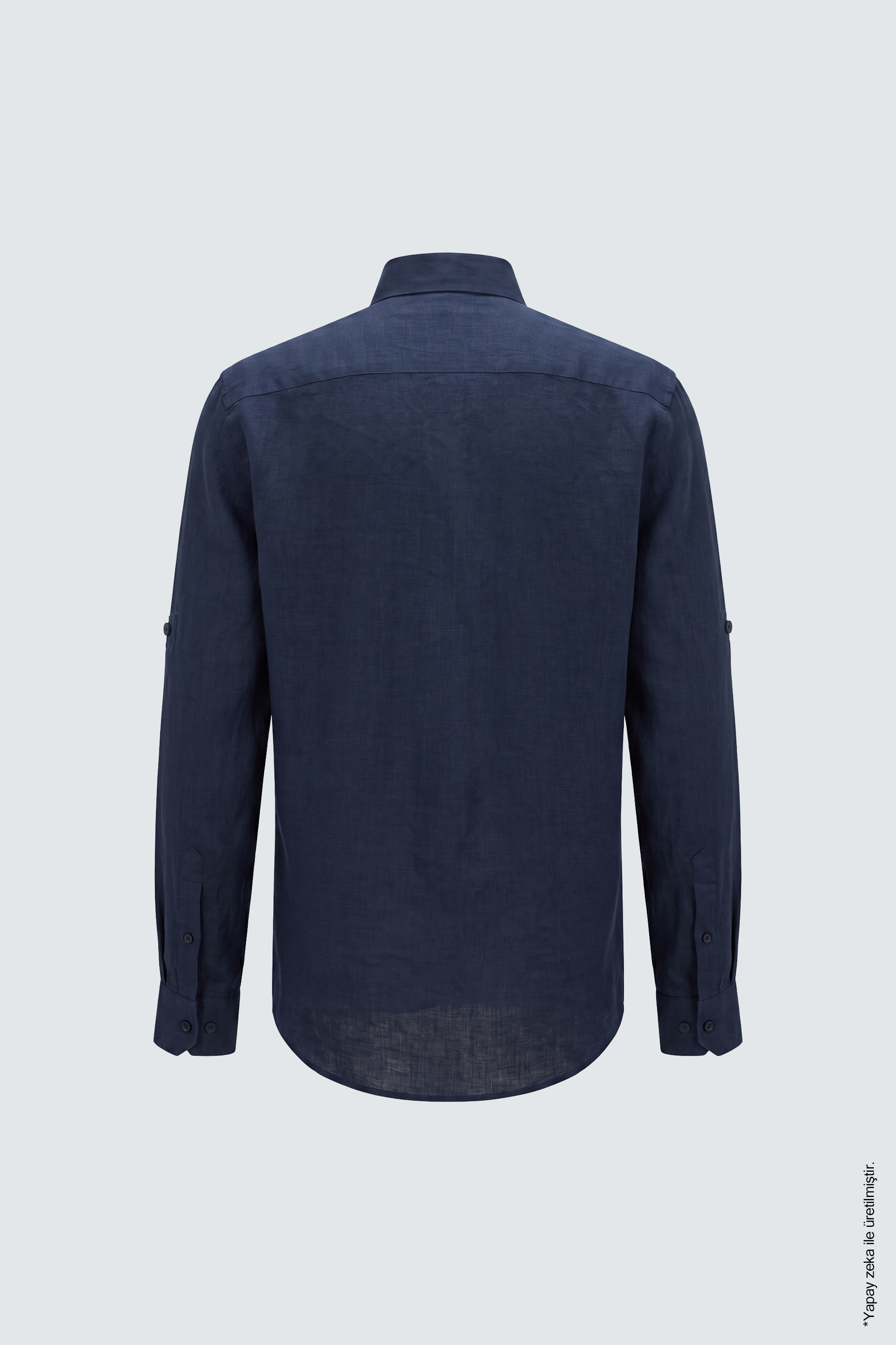 Lacivert Keten Düz Uzun Kollu Slim Fit Erkek Gömlek