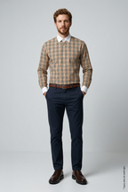 Slim Fit Erkek Gömlek – Ekose Kontrast Yaka Pamuk