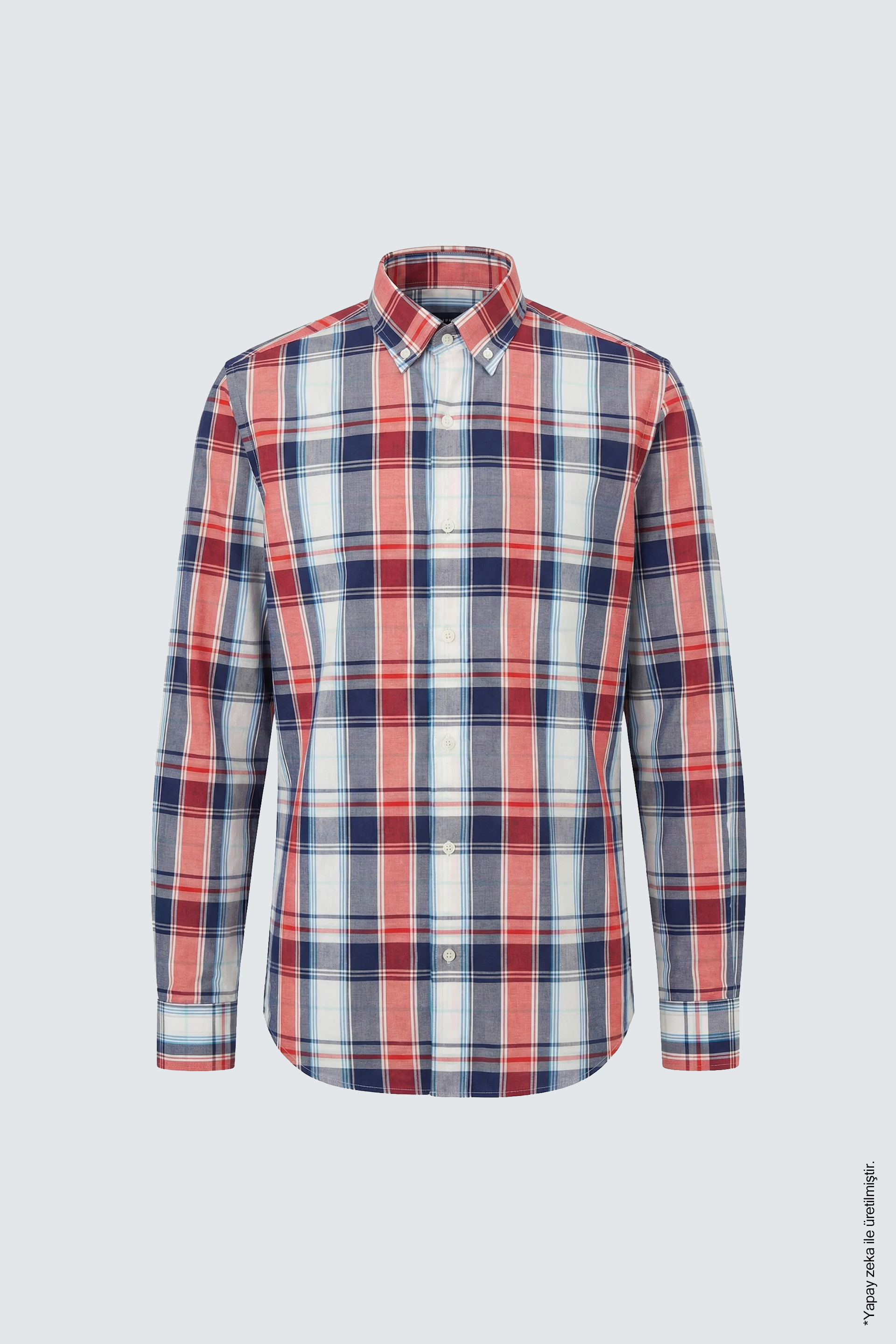Kırmızı Lacivert Slim Fit Erkek Gömlek – Ekose Pamuk