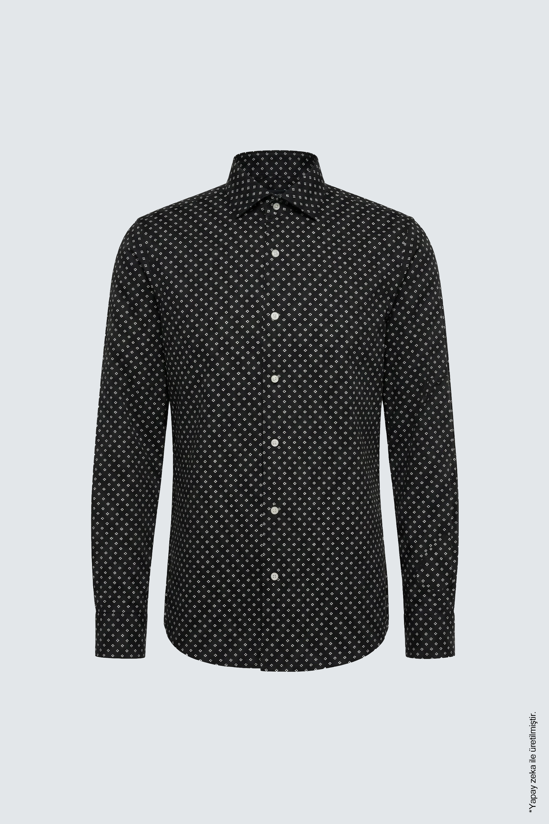 Siyah Slim Fit Erkek Gömlek – Desenli Pamuk