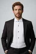 Chemise de marié et de smoking blanche, col cassé, coupe slim, en coton plissé