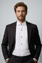 Chemise de marié et de smoking blanche, col cassé, coupe slim, en coton plissé