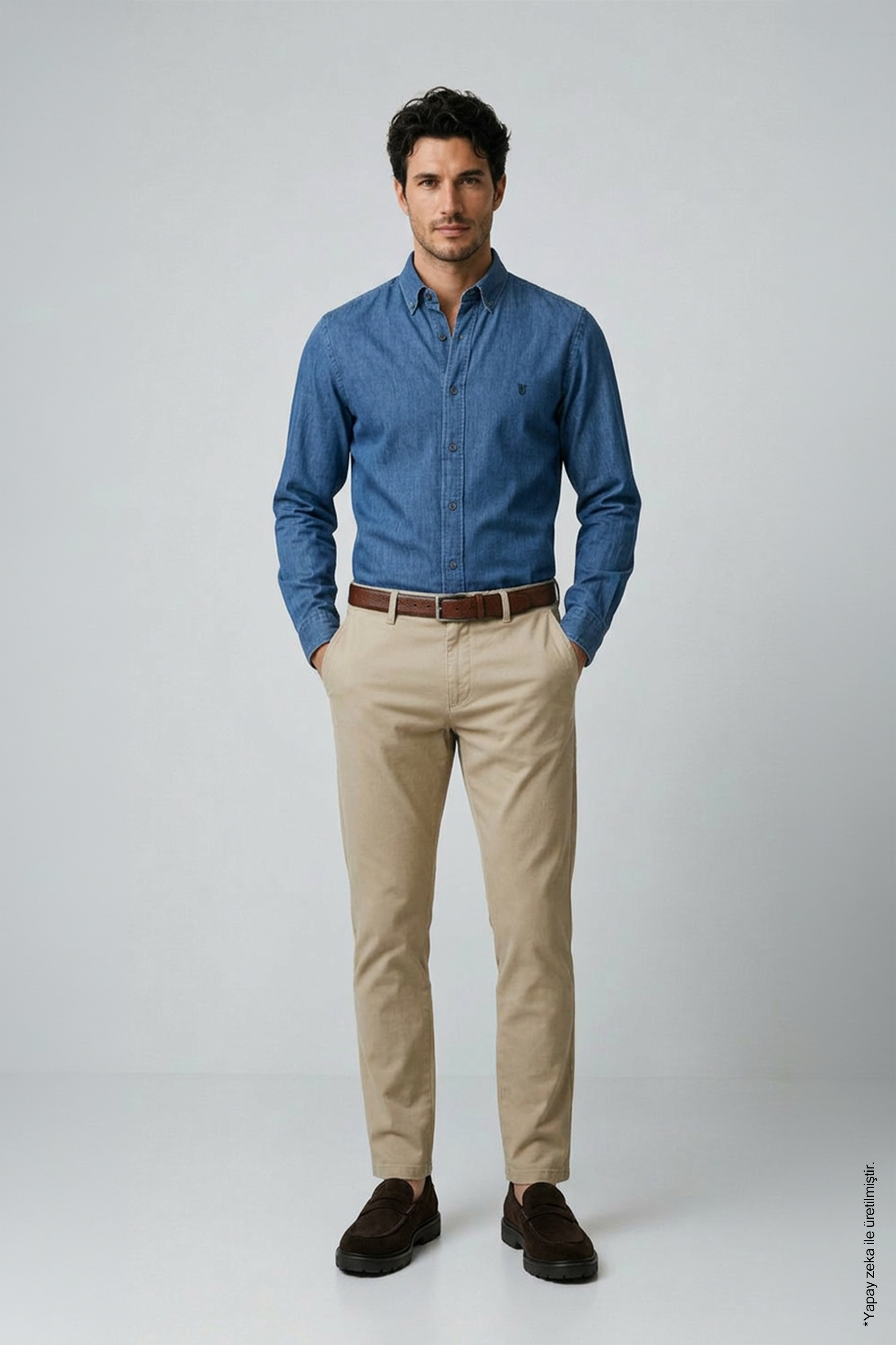 İndigo Denim Slim Fit Erkek Gömlek – Düğmeli Yaka