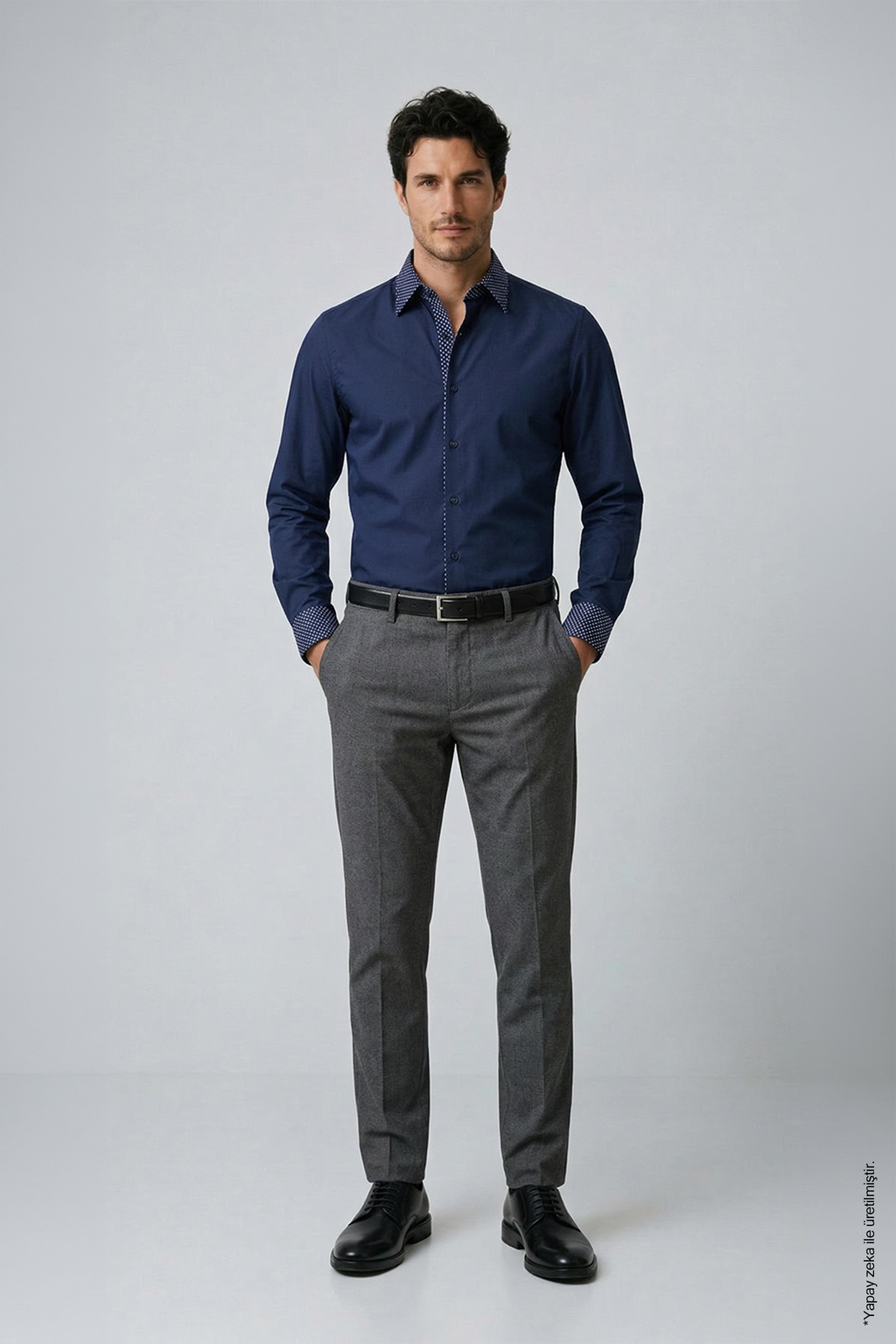 Slim Fit Erkek Gömlek – Kontrast Yaka Double Manşet