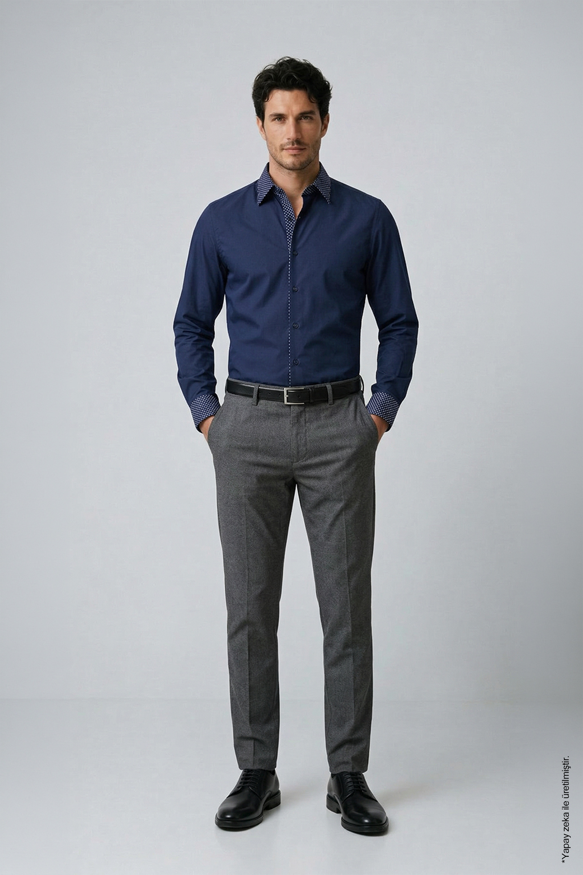 Slim Fit Erkek Gömlek – Kontrast Yaka Double Manşet