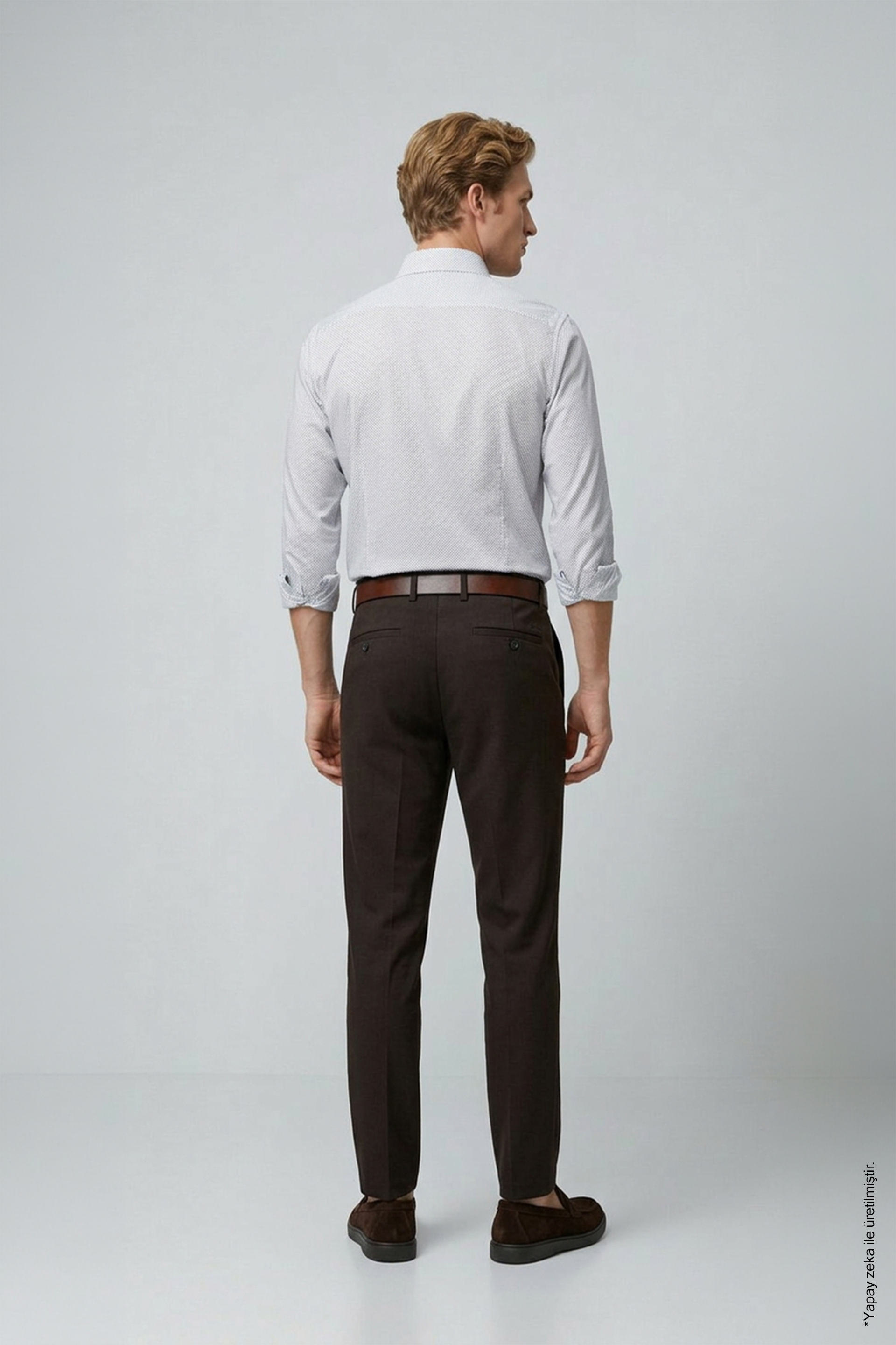 Beyaz Slim Fit Erkek Gömlek – Baskılı Pamuk Düğmeli Yaka