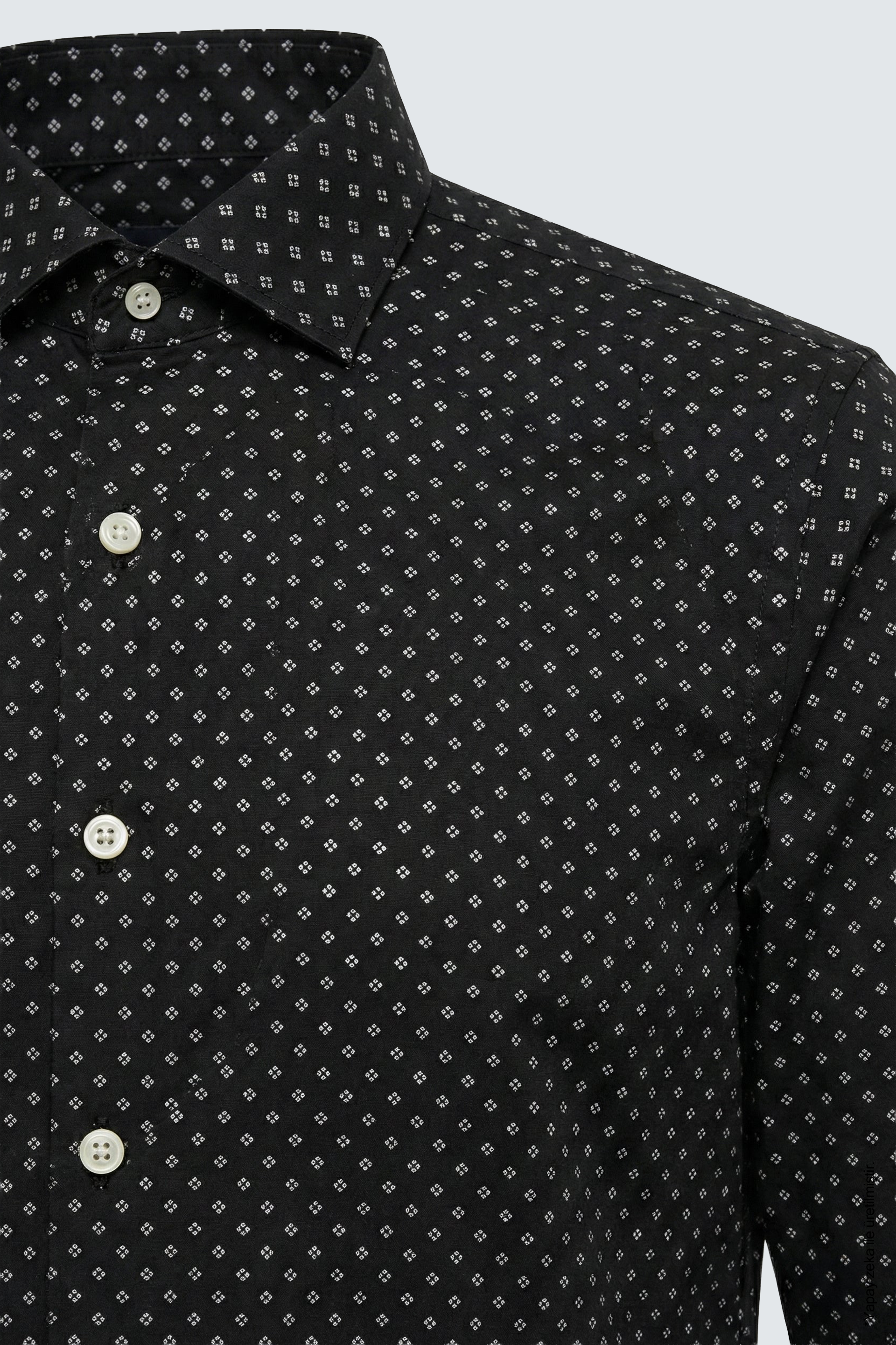 Siyah Slim Fit Erkek Gömlek – Desenli Pamuk