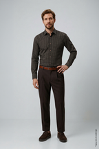 Siyah Uzun Kol Slim Fit Desenli Pamuk Erkek Gömlek